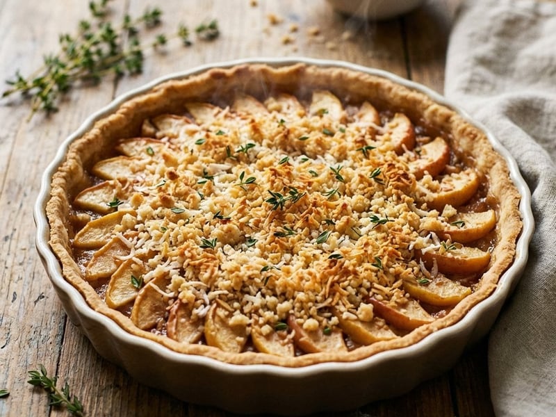 Almás pite kakukkfűvel és kókuszos morzsával