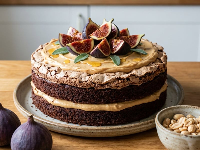 Csokoládétorta sós mogyoróvajjal és fügével