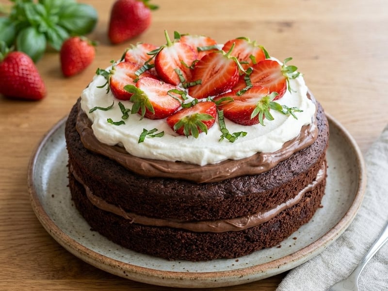 Csokoládétorta nutellával és eperrel