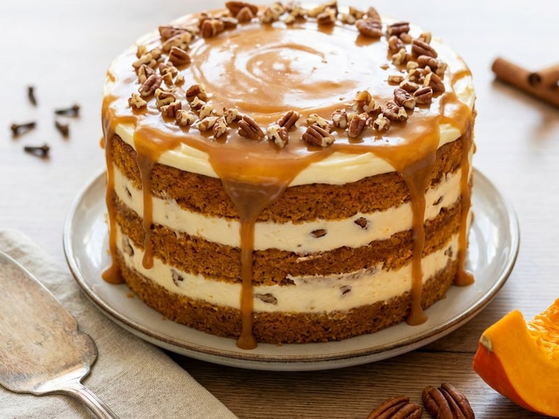 Sütőtökös torta krémsajttal, pekándióval és karamellel