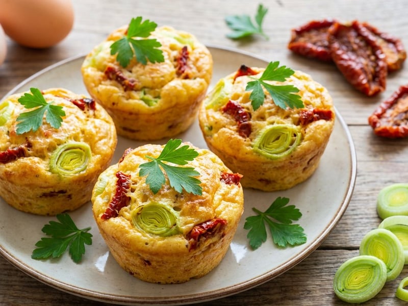 Tojásos muffin aszalt paradicsommal és póréhagymával | Egészséges reggeli