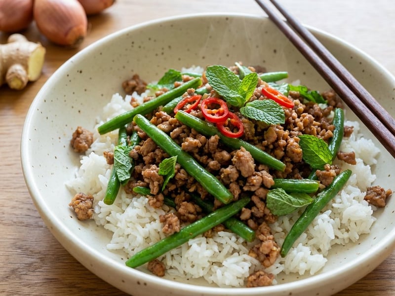 Vietnámi darált hús zöldbabbal (Đỗ xào thịt)
