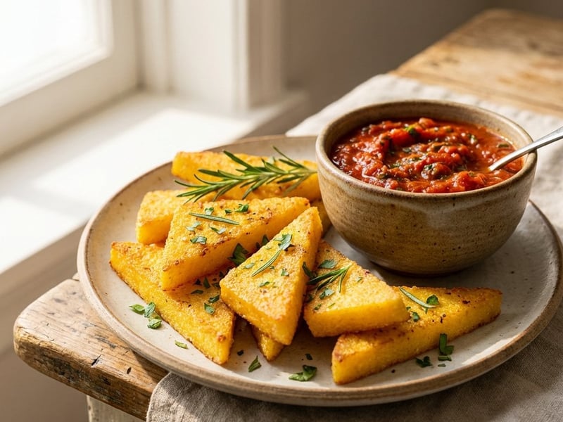 Polenta lepény paradicsomos mártogatóssal