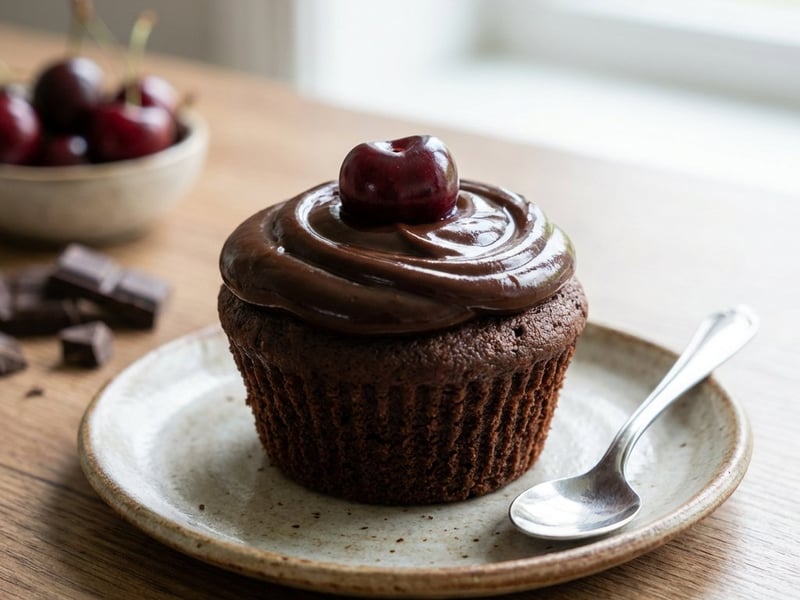 Egyszerű meggyes-csokoládés cupcake