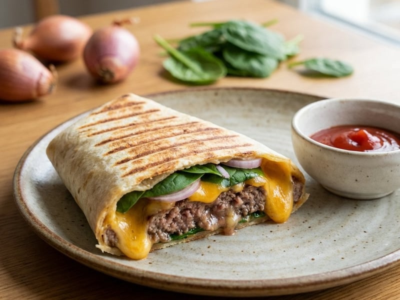 Sült burger tortilla wrap