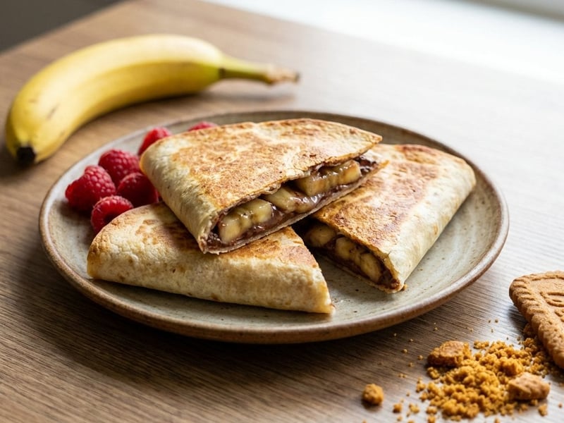 Édes sült tortilla csokoládéval és gyümölcsökkel