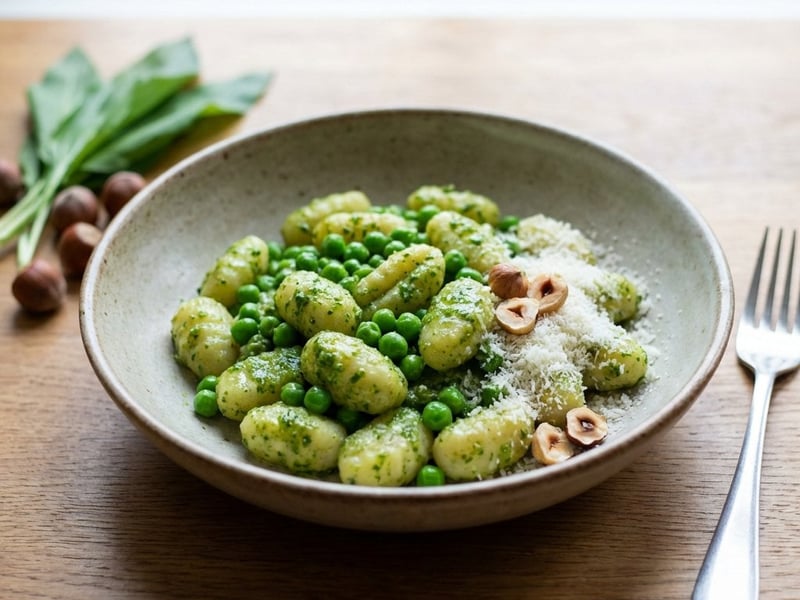 Gnocchi medvehagyma pesztóval és zöldborsóval