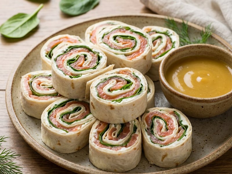 Füstölt lazacos lavash tekercs mézes mustárral