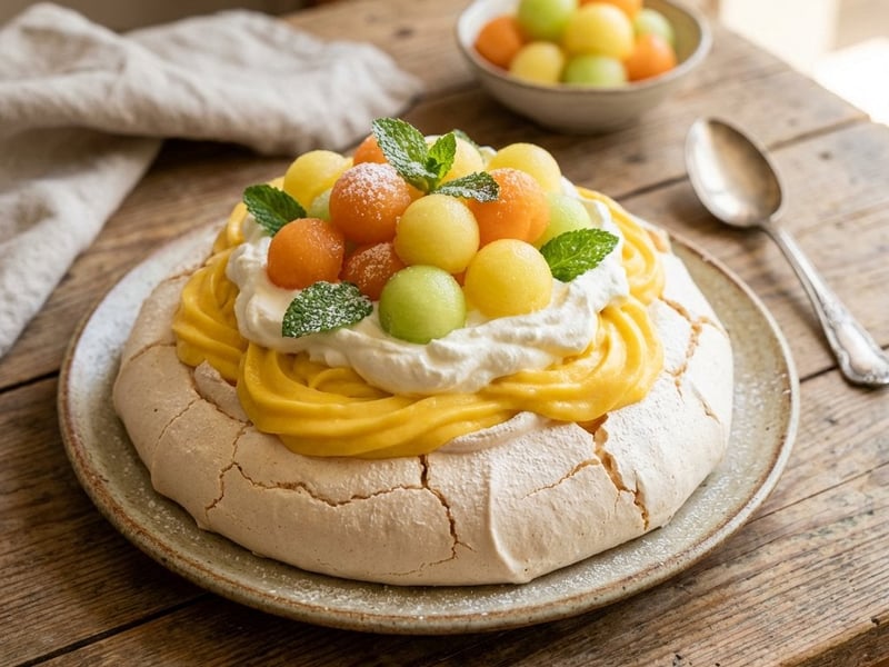 Pavlova-torta mangókrémmel és tejszínhabbal