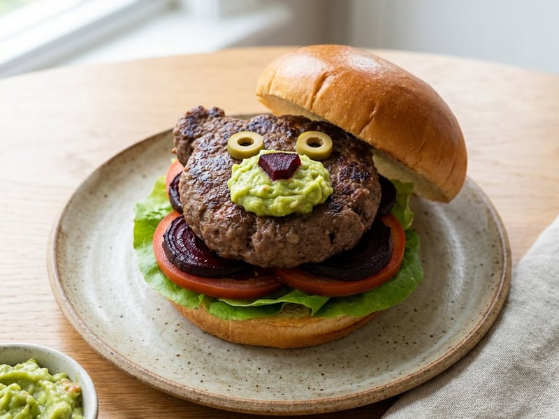 Medve burger sült céklával és guacamoléval