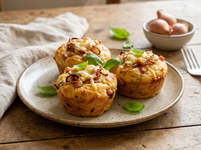 Goudás muffin sonkás-mogyoróhagymás morzsával