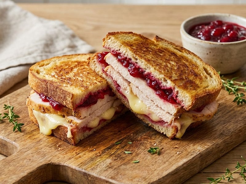 Grillezett pulykás szendvics camembert sajttal és áfonyás öntettel