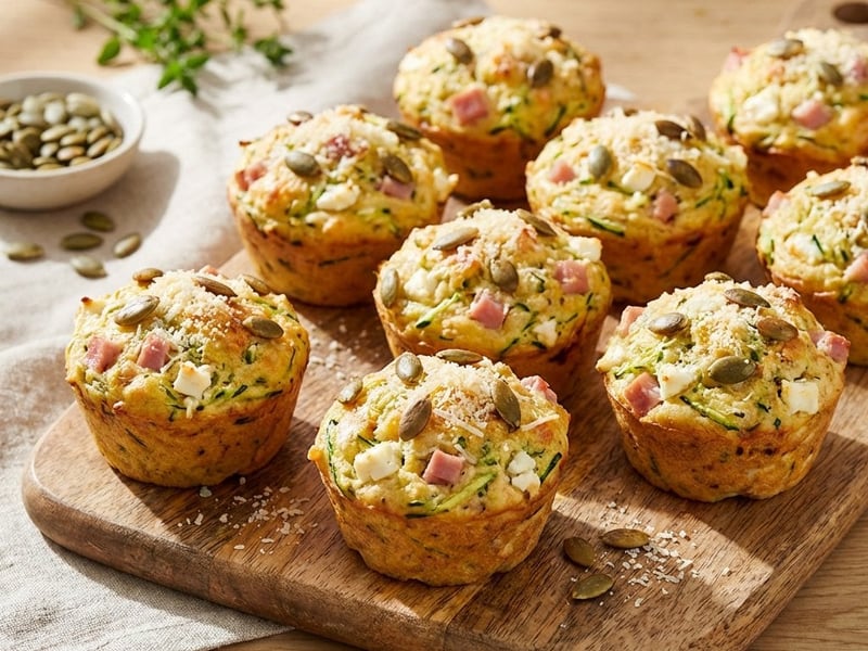 Cukkinis sós muffin sonkával és fetával | Egészséges uzsonna