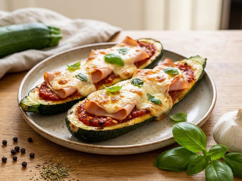 Sült töltött cukkini pulykasonkával és mozzarellával | Egészséges ebéd
