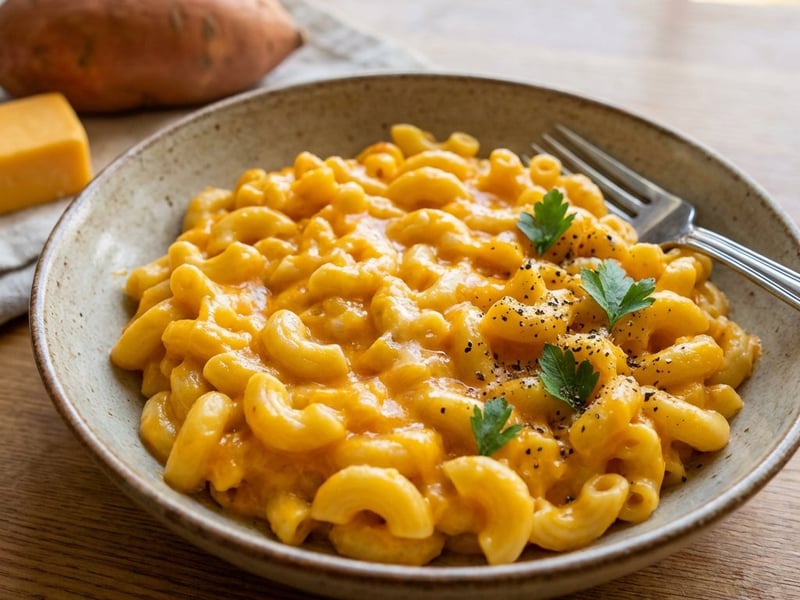 Mac 'n' cheese édesburgonyával és cheddarral