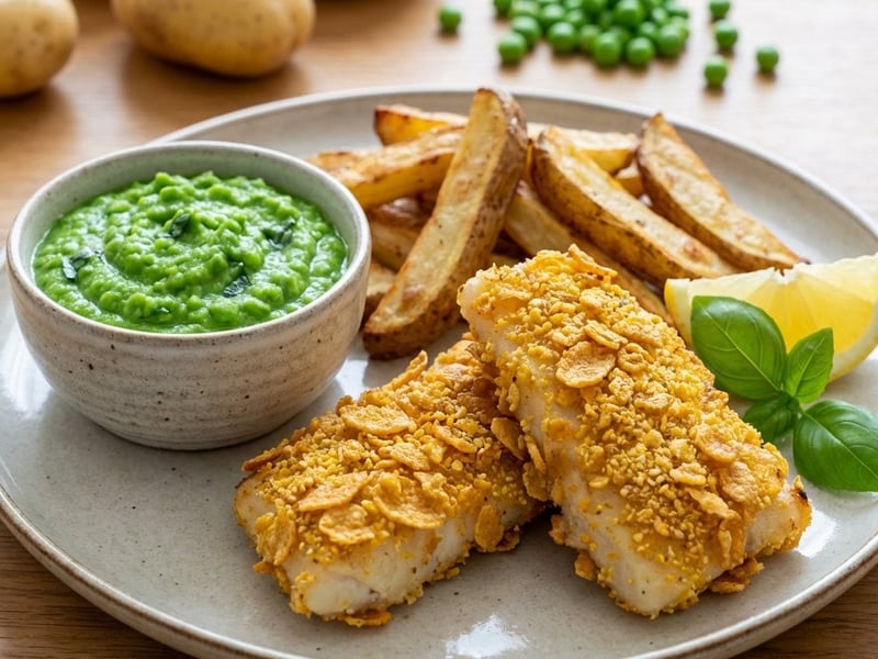 Egészségesebb Fish and Chips sült krumplival és borsópürével