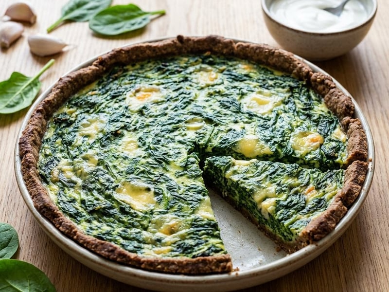 Spenótos quiche teljes kiőrlésű rozstésztával