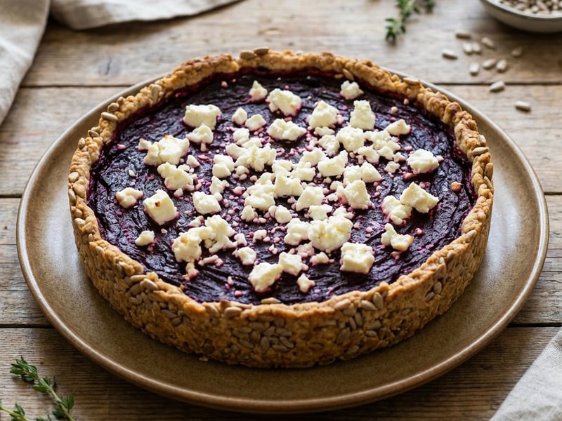 Céklás quiche napraforgómagos tésztával