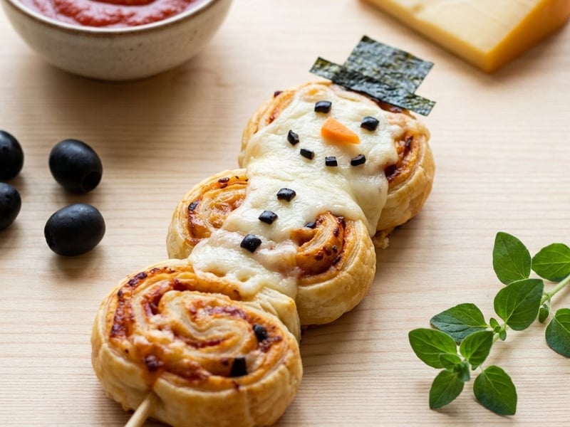 Hóember alakú pizzás falatkák
