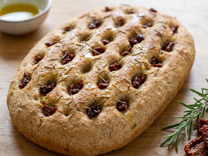 Focaccia rozmaringgal és szárított paradicsommal