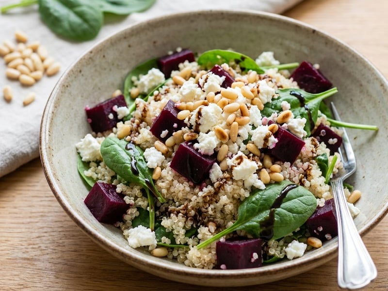 Céklás quinoa saláta fetával és fenyőmaggal