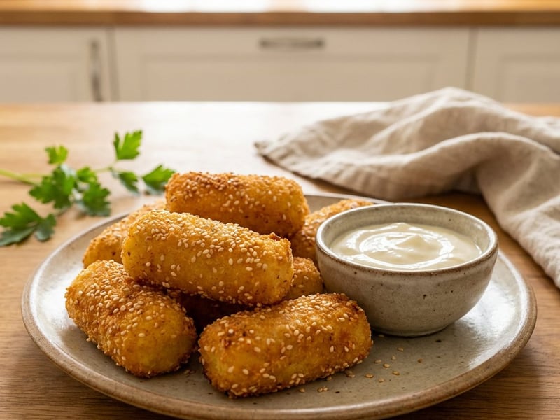 Szezámmagos burgonyakrokett sajttal
