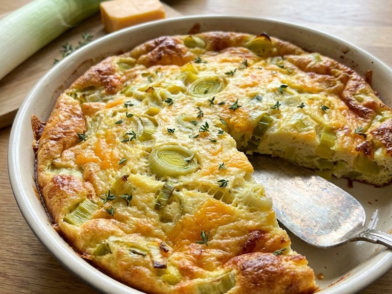Póréhagymás frittata cheddar sajttal