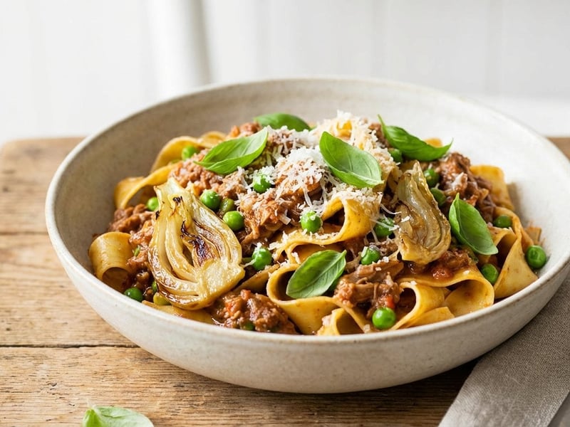 Pappardelle nyúlraguval, borsóval és édesköménnyel