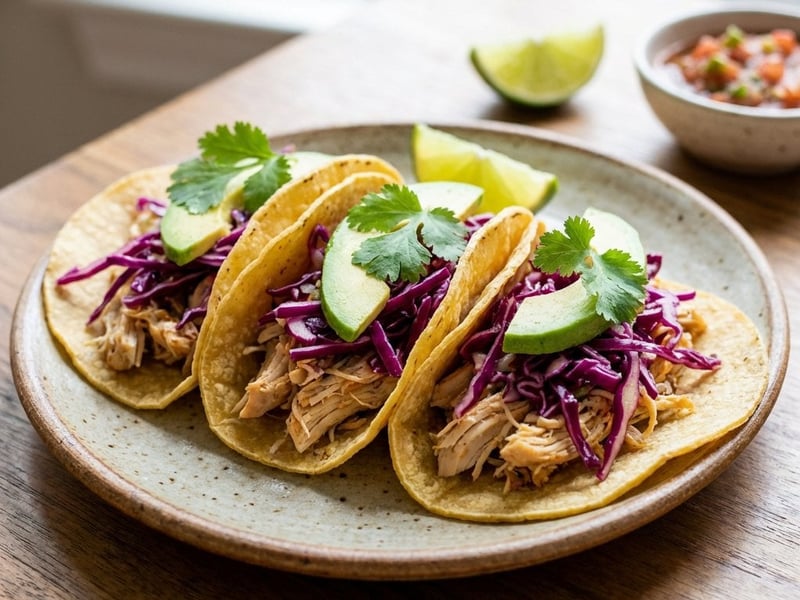 Csirkés taco vörös káposztával és avokádóval
