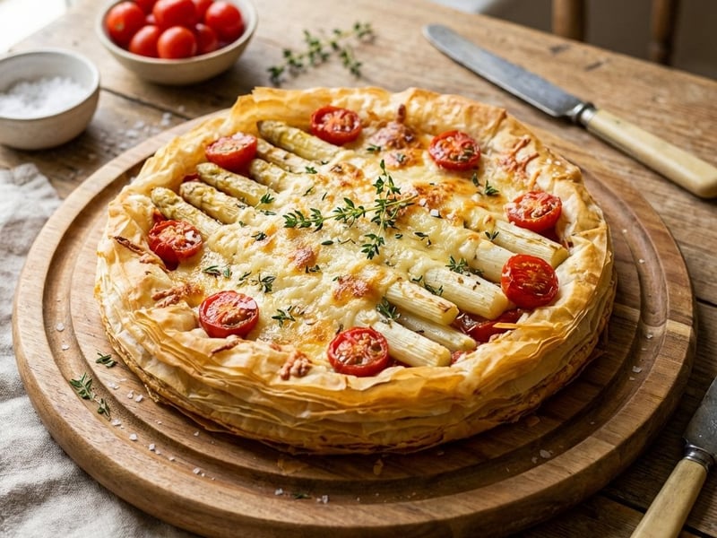 Fehér spárgás pite ropogós filo tésztával