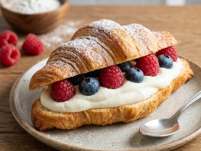 Vajas croissant túrókrémmel és friss gyümölcsökkel