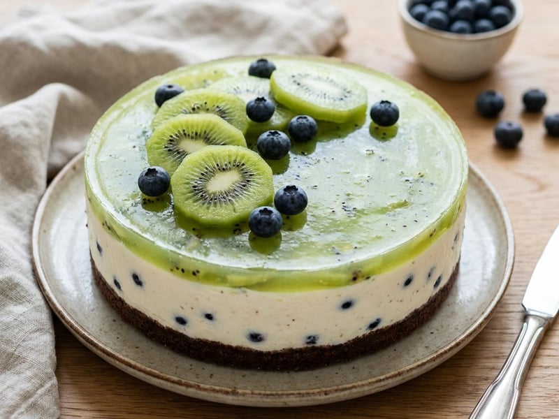 Kiwis sajttorta áfonyával | Sütés nélküli frissítő desszert