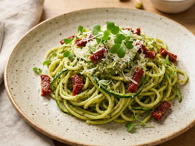 Cukkinispagetti pisztáciás pestóval
