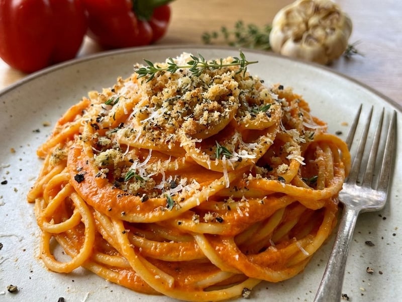 Sült paprikás spagetti krémes mascarponéval