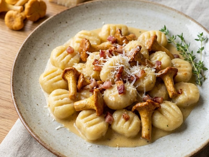 Házi gnocchi rókagombával és pecorinóval