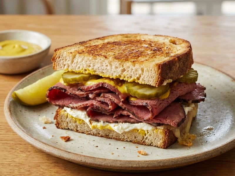 Pastrami szendvics kovászos kenyérrel