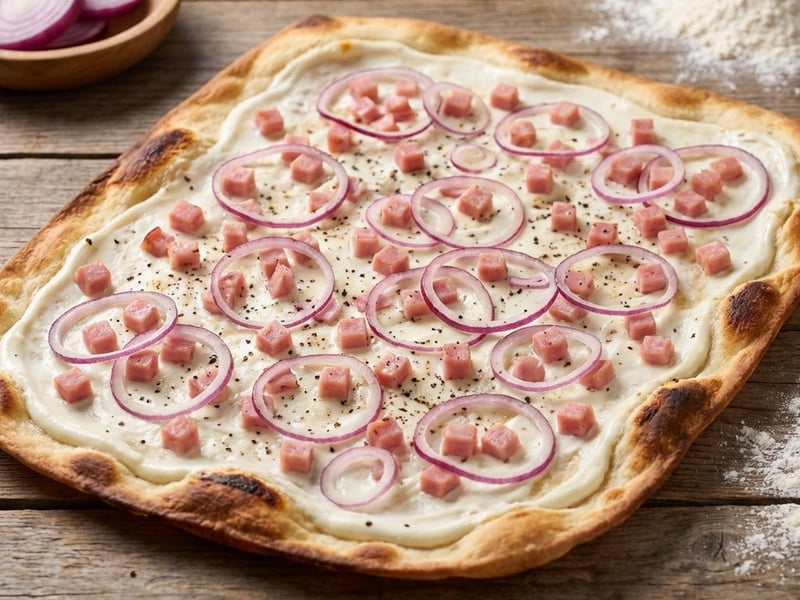 Flammkuchen sonkával | Ropogós elzászi lepény