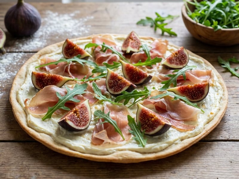 Flammkuchen friss fügével és sonkával