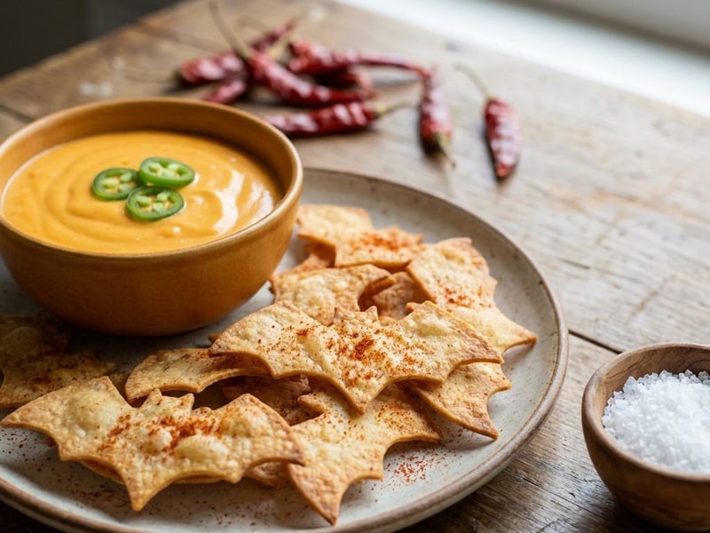 Halloween-i tortilla chips cheddar mártogatóssal
