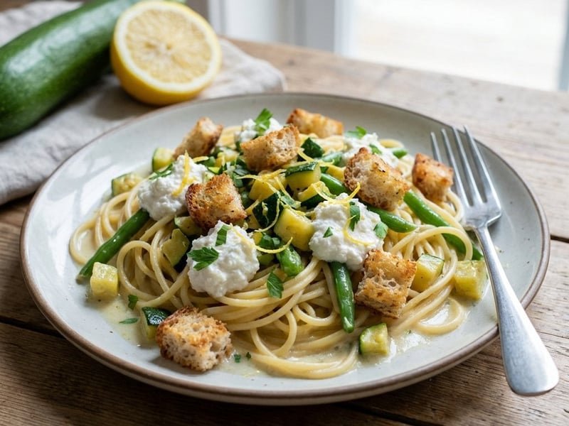 Vegetáriánus spagetti cukkinivel és ricottával