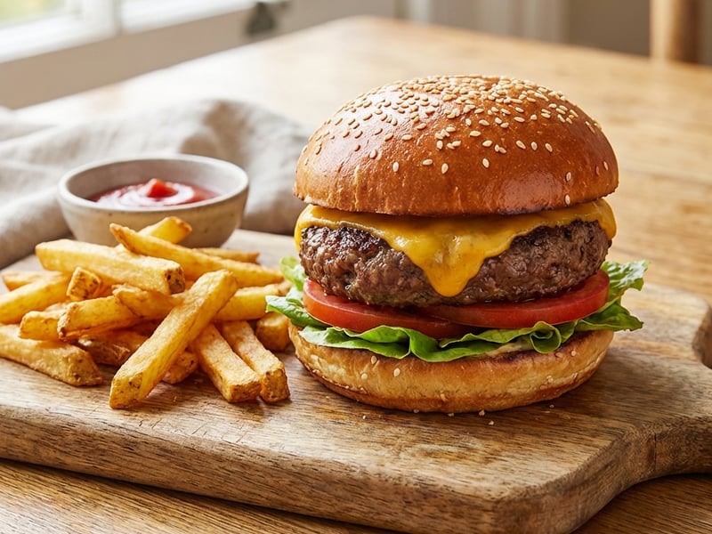 Hamburger sült krumplival