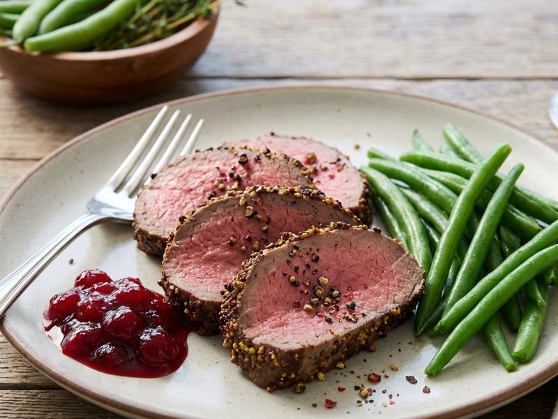 Roastbeef zöldbabbal és vörösáfonyával
