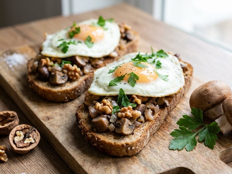 Bruschetta gombával és tükörtojással
