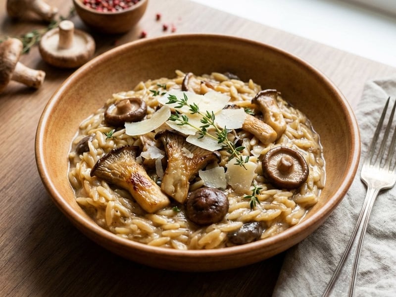 Orzo laskagombával és shiitake gombával