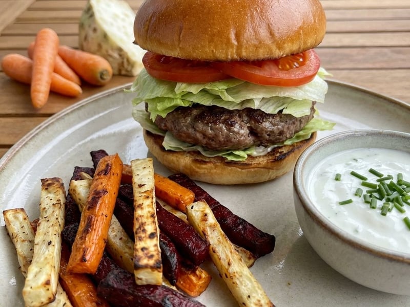 Burger zöldséghasábokkal