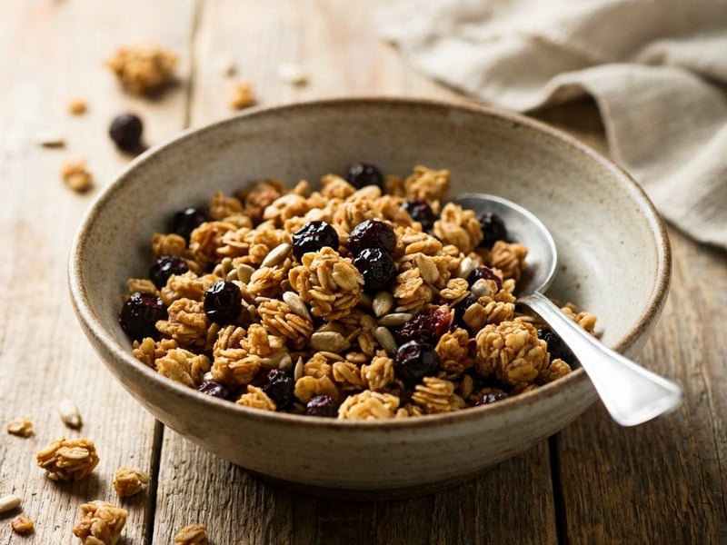 Granola napraforgómaggal és főtt gyümölccsel