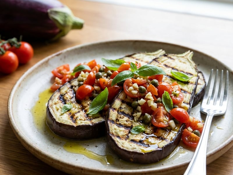 Grillezett padlizsán vinaigrette-tel és paradicsommal