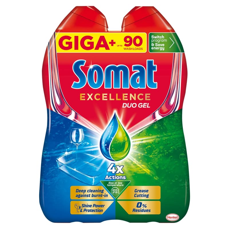 Somat Excellence Duo Gel Grease Cutting dishwashing gel 2x810 ml