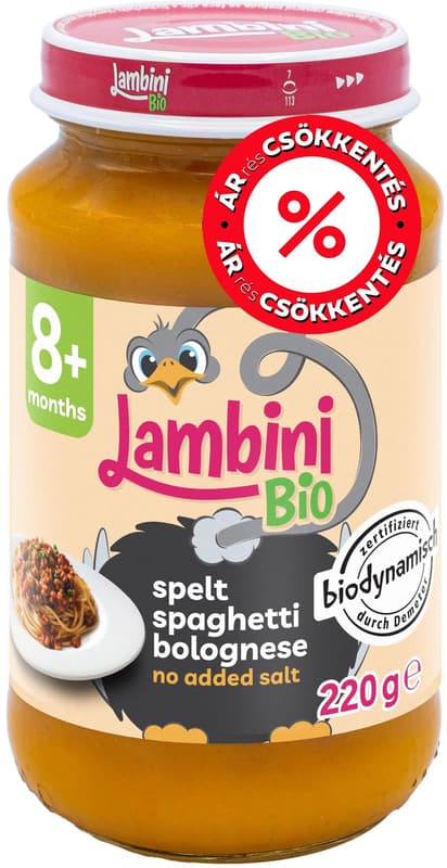 Lambini BIO Demeter Tönköly Spagetti Bolognai módra bébiétel 8 hónapos kortól