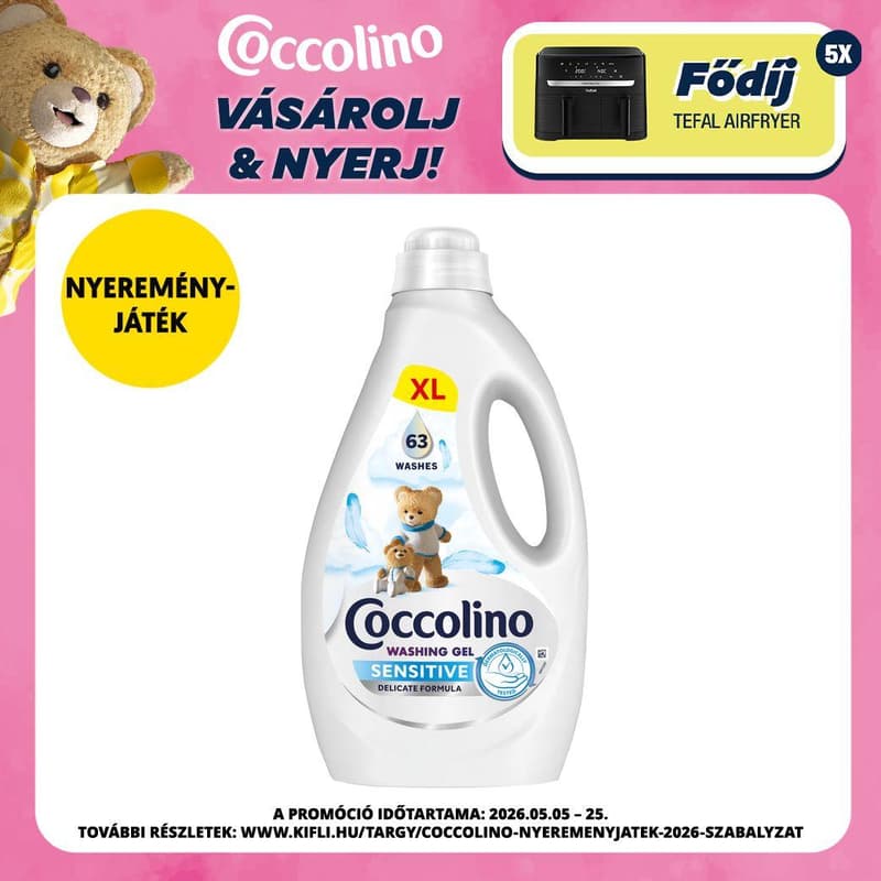 Coccolino Sensitive mosószer érzékeny bőrre, 63 mosás, 2.52 l